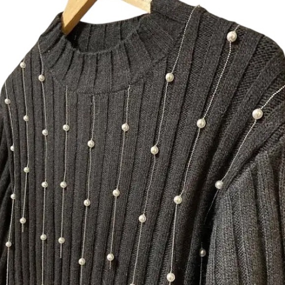 Zara Fringed Pearl Knit Wool Blend Sweater - Picture 12 of 16